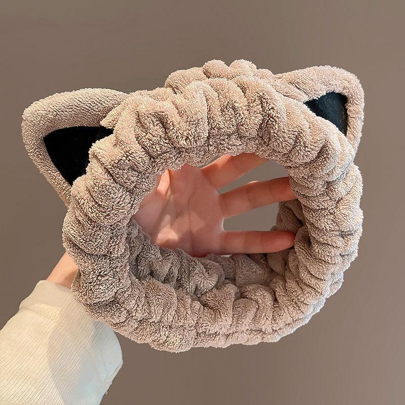 Korean Style Cartoon Cat Ears Coral Fleece Non-Slip Hair Tie Headband for Women