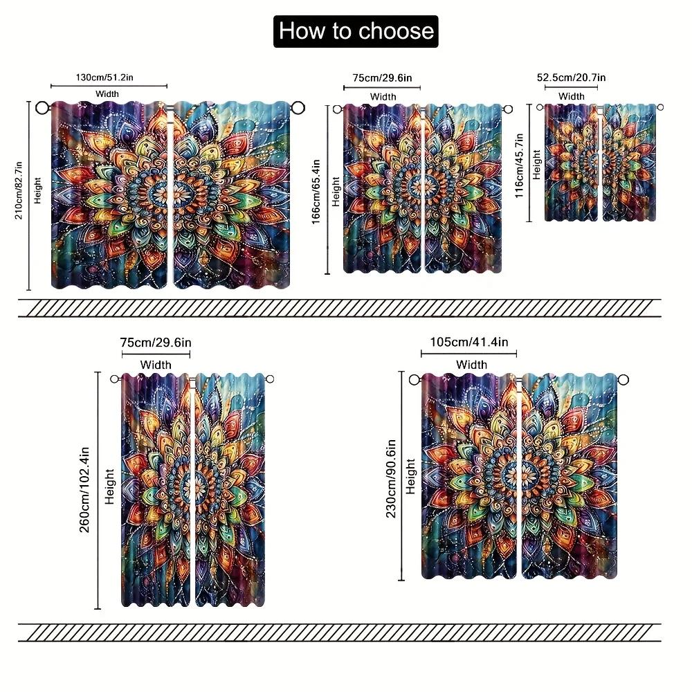 Colorful Bohemian Mandalas Print Drapes Room Darkening Window Curtains for Home Decor,Rod Pocket Blackout Curtains Bedroom