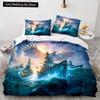 Housse de couette Vintage Voilier Roi Reine Ensemble de literie Nautique Océan pour Adolescents Adultes Navire Feu Noir 2/3 pièces Housse de couette en Polyester