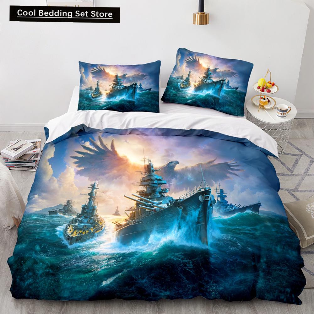 Housse de couette Vintage Voilier Roi Reine Ensemble de literie Nautique Océan pour Adolescents Adultes Navire Feu Noir 2/3 pièces Housse de couette en Polyester
