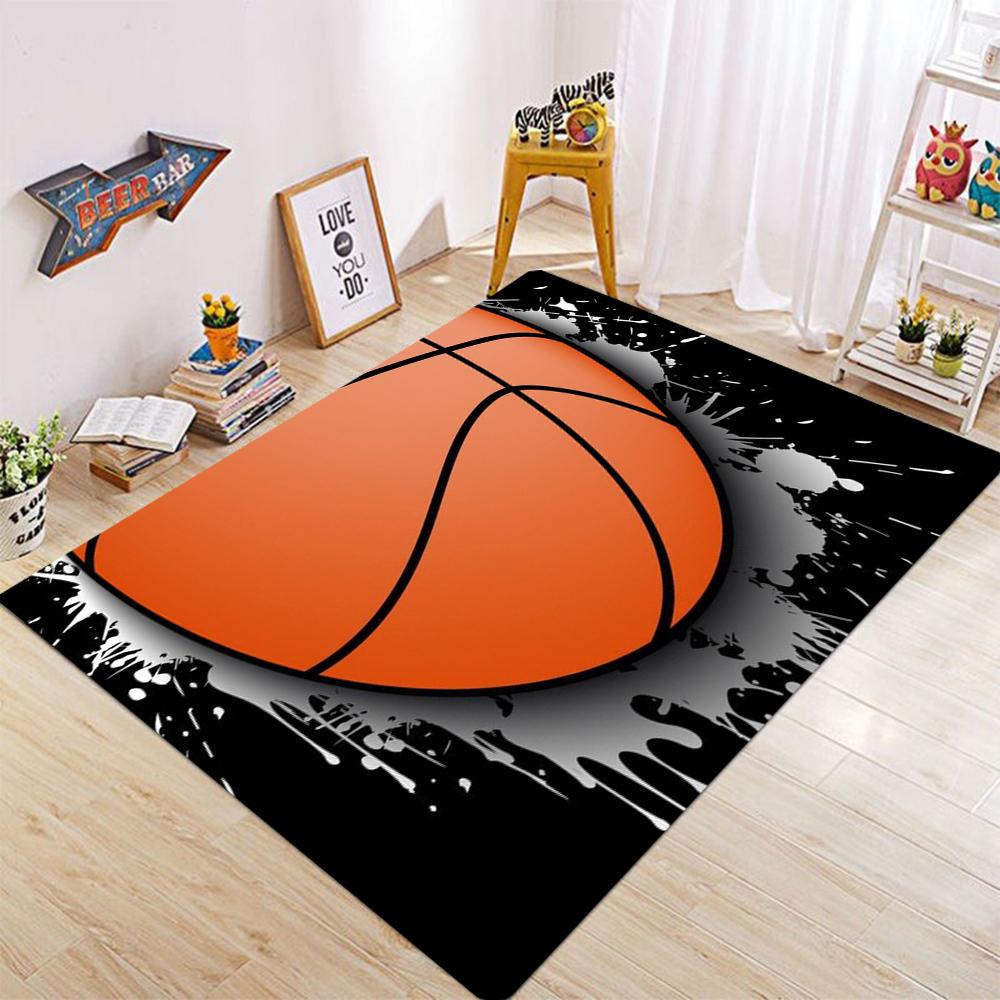 Basketball Court Pattern Carpet for Living Room and Bedroom Realistic Green and Red Sport Theme Floor Mat