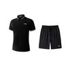 Li-Ning Campus Logo Printed Short Sleeve Polo Shirt Comfortable Versatile Quick Dry Shorts Casual Sports Suit Unisex Suit YPLU075-3+AKSV843-1