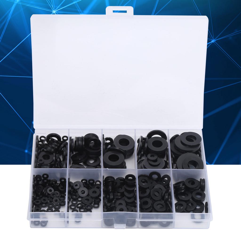 500Pcs Nylon Washers Black Gaskets Set Industrial Supplies M2 M2.5 M3 M4 M5 M6 M8 M10