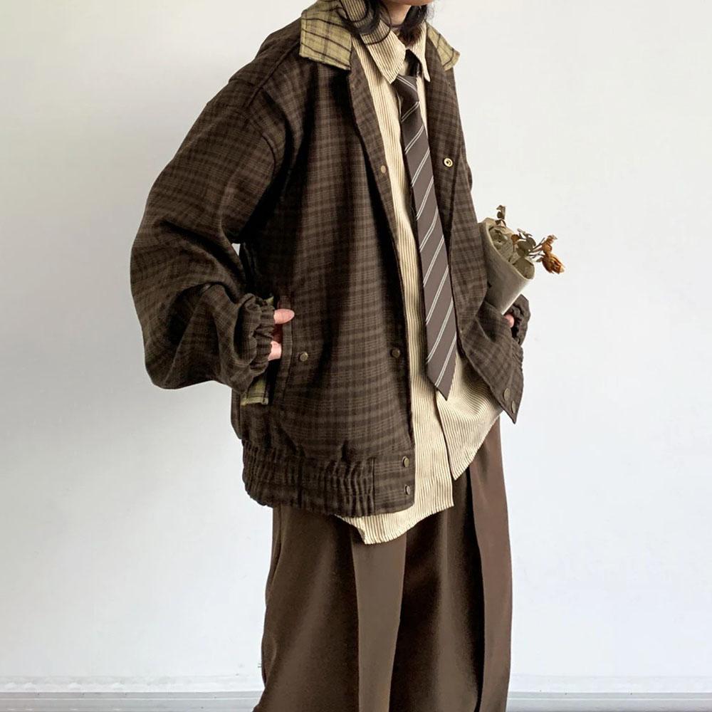 Spring Autumn Oversized Colorful Patchwork Men Plaid Jacket Luxury Mens Designer Japanese Style Vintage Clothes
