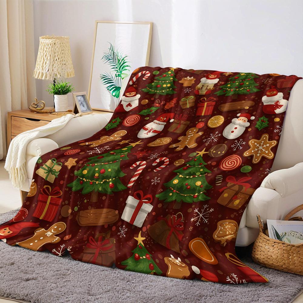 Xmas Cookie Mix Flannel Blanket Warm Soft Halloween Christmas Couch Warm Cozy Decorative Decor Gift for All Season
