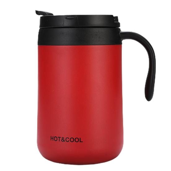 Cană de călătorie izolată de 500 ML cu mâner cu capac Cana termică portabilă reutilizabilă pentru băuturi calde/reci ceașcă de cafea din oțel inoxidabil