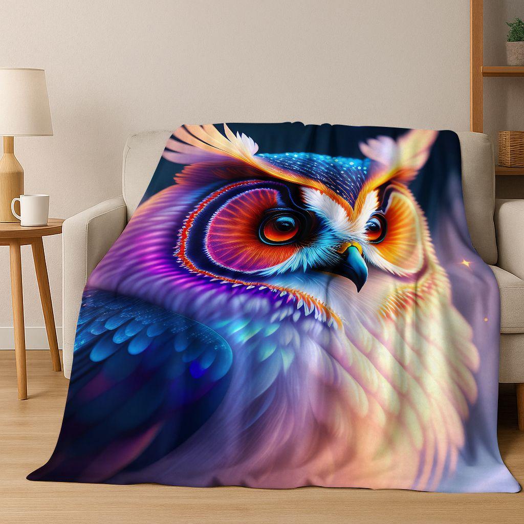 Mysterious Colorful Owl Cartoon Birds Kawaii Flannel Blanket,Cozy Soft Throw Blanket for Home Bedroom Bed Sofa Cover Kids Gift
