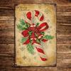Vintage Christmas Iron Sign 12x8 Inch Candy Cane Holly Wall Decor Pre Drilled Hanging Weatherproof
