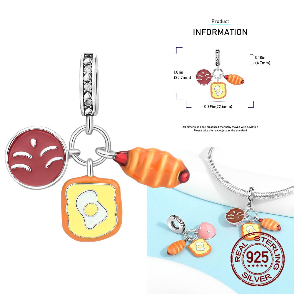Cute and Interesting Copper Metal Delicious Food Dessert Burger Pizza Charm Bead Component Pendant Bead Component Compatible With Bracelet High