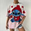 Kawaii koszulka damska Disney Lilo&Stitch casualowa koszulka Y2k z okrągłym dekoltem z krótkim rękawem 2025 letnia odzież damska