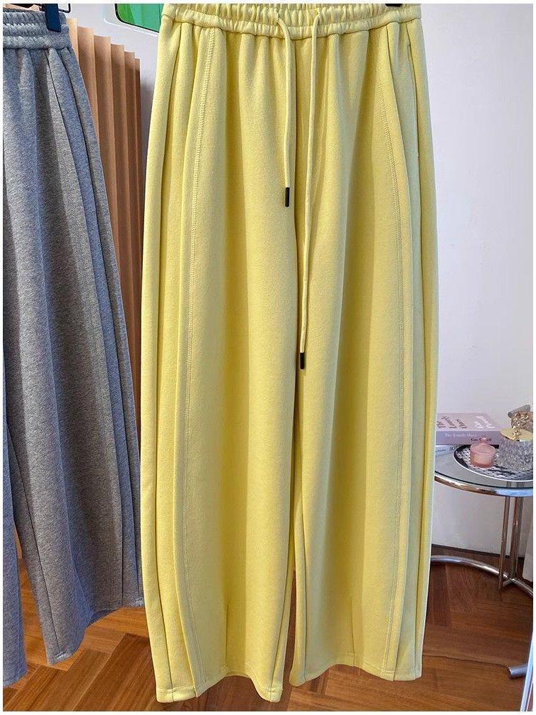 Plus Size Women's High Waist Slimming Sweatpants - Spring New Style, Extra Large 300 Jin, Casual Drawstring, Straight Wide Leg Trousers