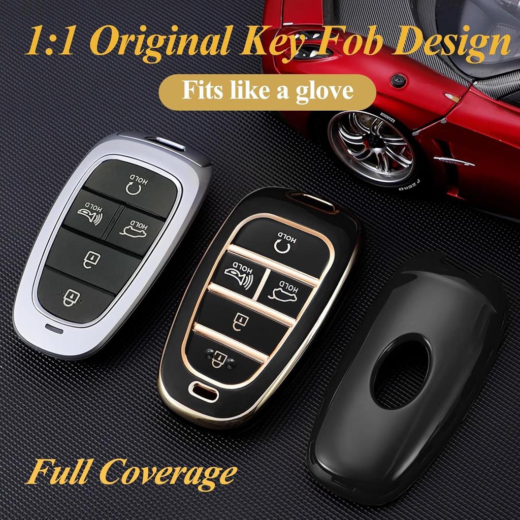 For Hyundai Key Fob Cover With Keychain, Premium TPU Key Case Shell For 2024 Hyundai Sonata, Tucson, Santa Cruz, Remote Smart Car Key Fob