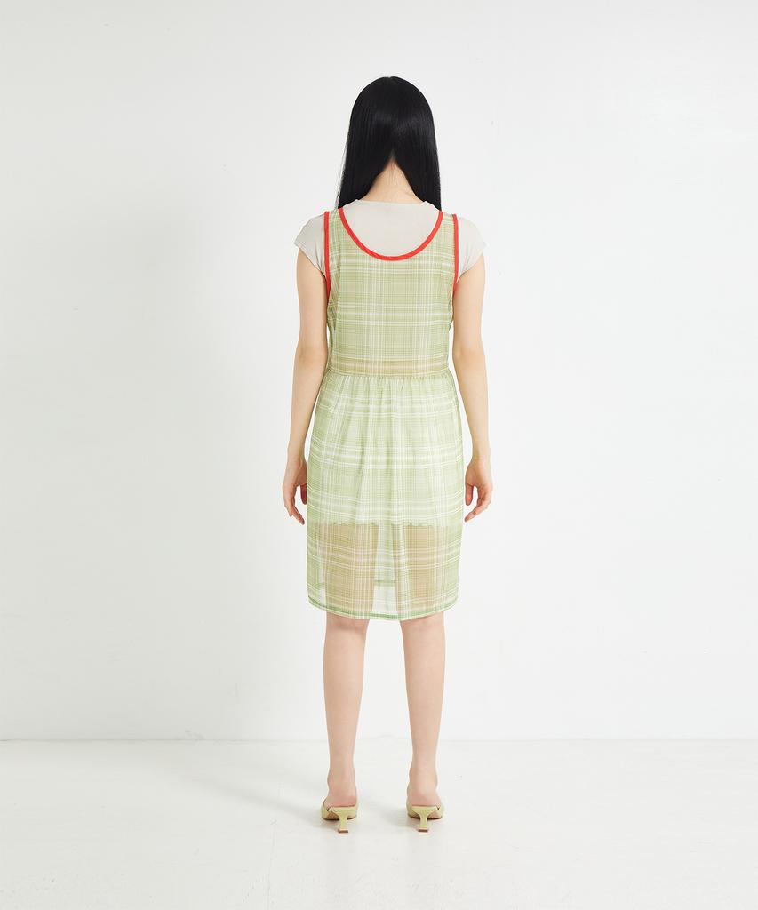 Cotton Rivers Club Chiffon Check Dress (Green)