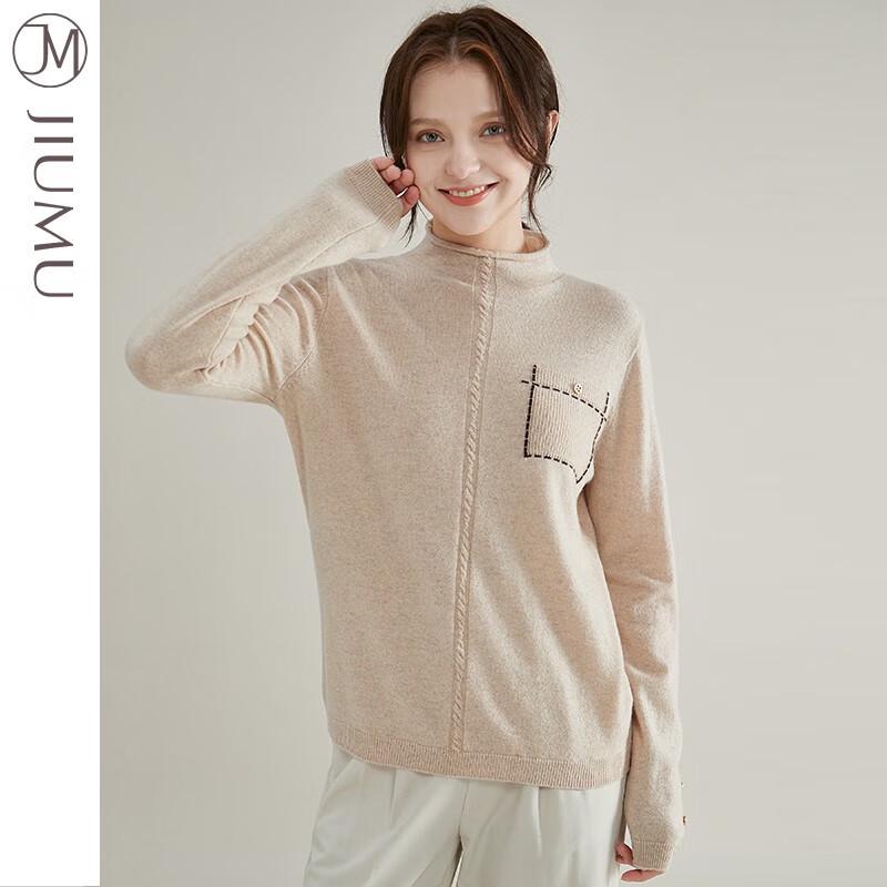 JIUMU Women's Half-High Collar Pure Wool Sweater