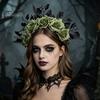 Black Rose Headband for Halloween Headband, Flower Leaf Crown Hair Hoops Bands, Gothic Accessories Women Headpiece Hairband Cosplay Party Dress