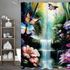 Butterfly Waterfall Floral Shower Curtain, Bathroom Decorative Shower Curtain, Waterproof Shower Curtain with Hooks
