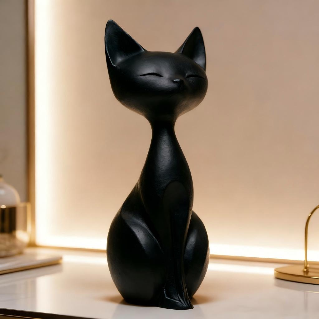 Modern Resin Cat Sculpture Sitting Pose Decorative Figurine for Home Office Desk Shelf Display Minimalist Animal Art Statue