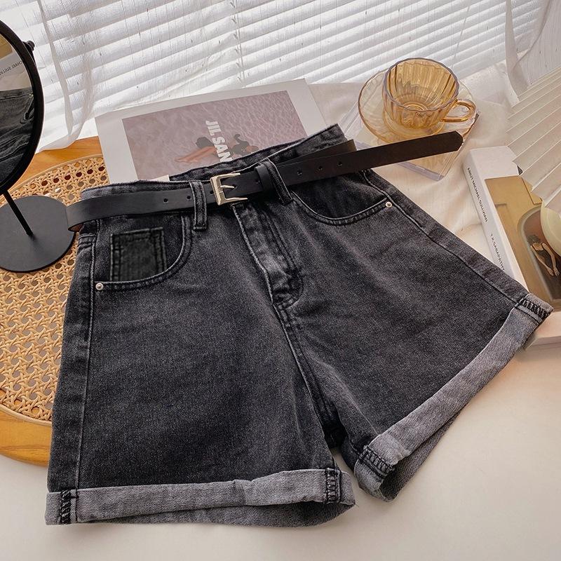 Classic and Minimalist Fashion Versatile Summer Rolled Edge Female Thin Section High Waist Thin A Word Wide Leg Denim Shorts Individuality Trendiness