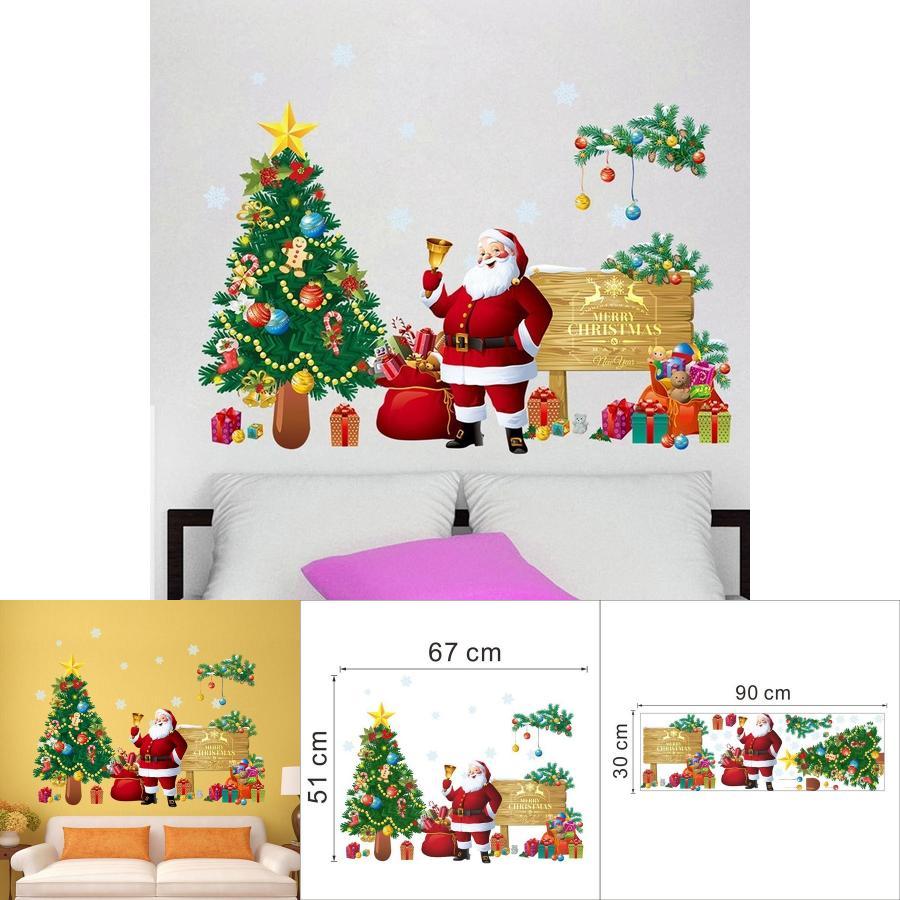 Christmas Wall Decal Pvc Removable Santa Claus And Tree For Holiday Decor And Living Room