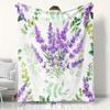Lavender Flower and Green Leaf Pattern Flannel Blanket, Lightweight, Soft and Warm Gift, Suitable for Bedding, Sofa, Camping
