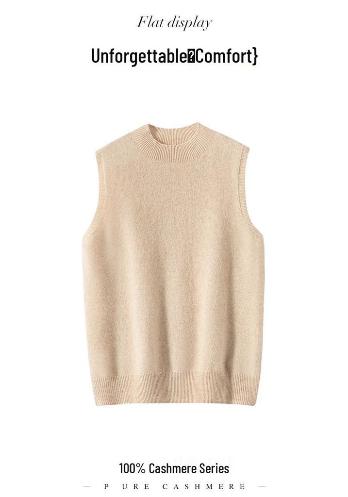 Women's Pure Cashmere High Neck Sleeveless Knit Vest
