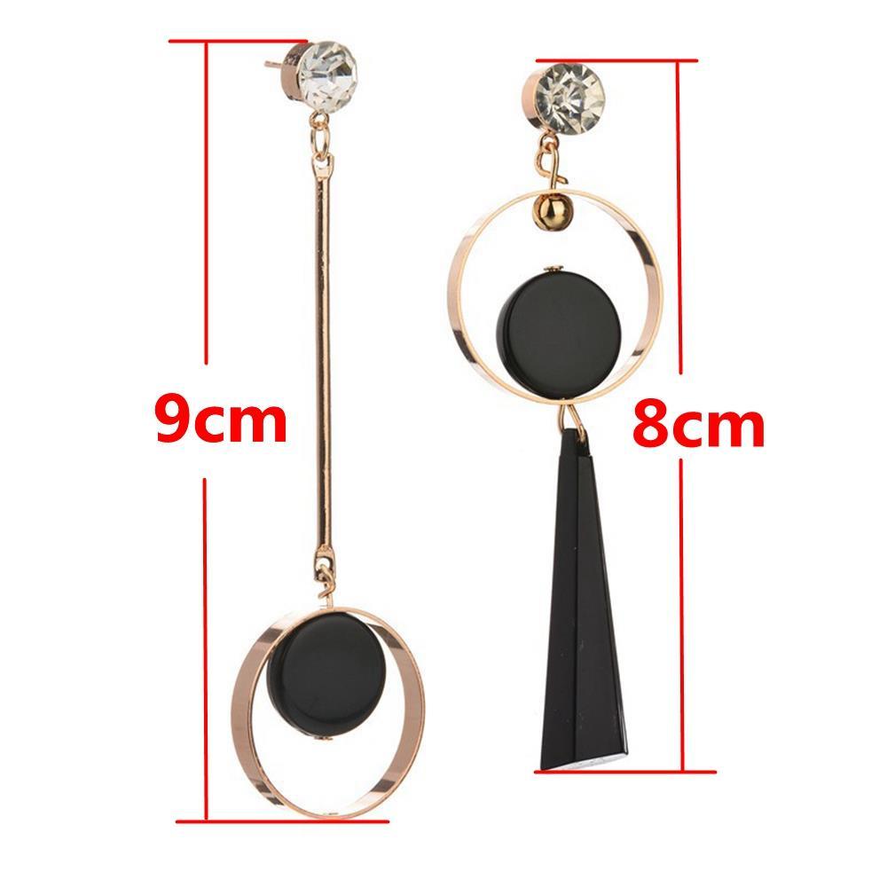 Wedding Drop Jewelry Black Acrylic Pendant Asymmetry Ear Stud Crystal Rhinestones Dangle Earring