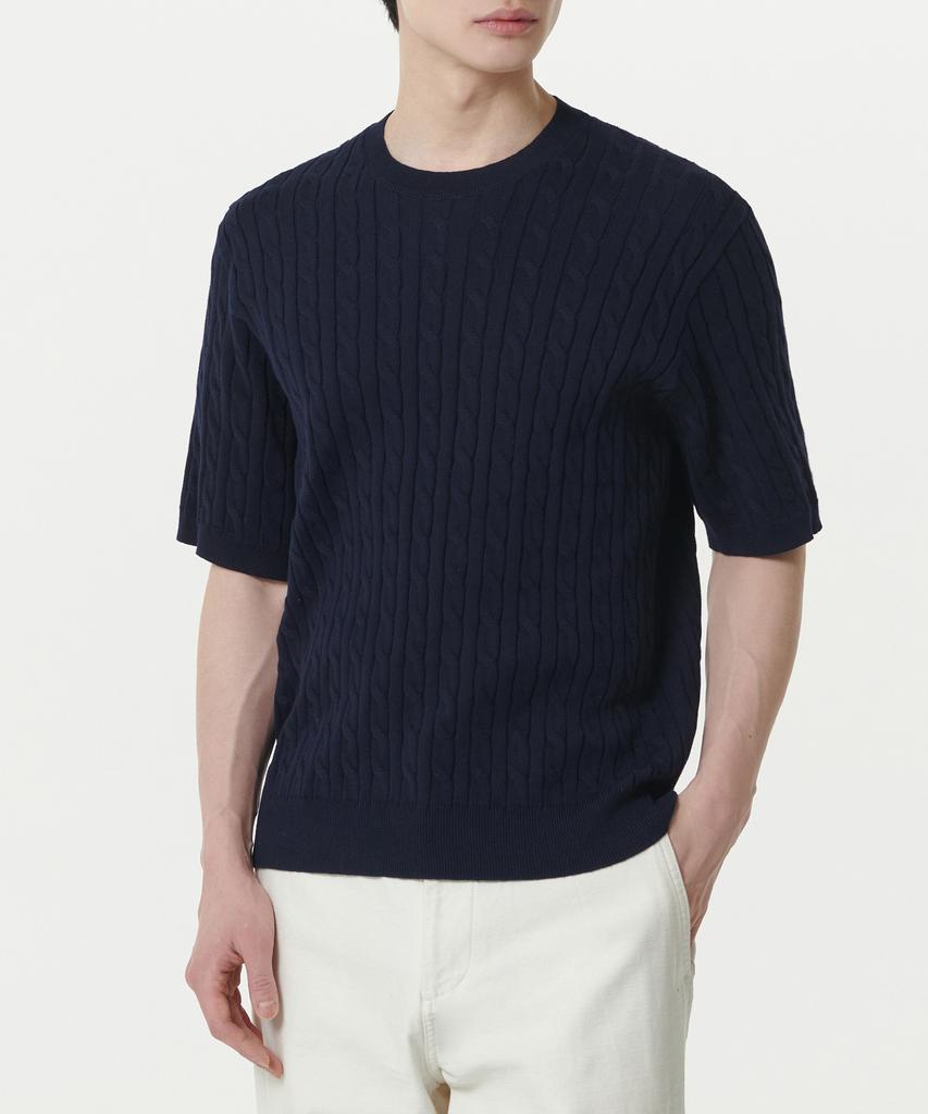 MUSINSA STANDARD Cable Crew Neck Short Sleeve Knit [Navy]