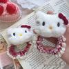 KT Cartoon Plush Bow Red Plaid Lace Hair Tie Ponytail Holder for Girls