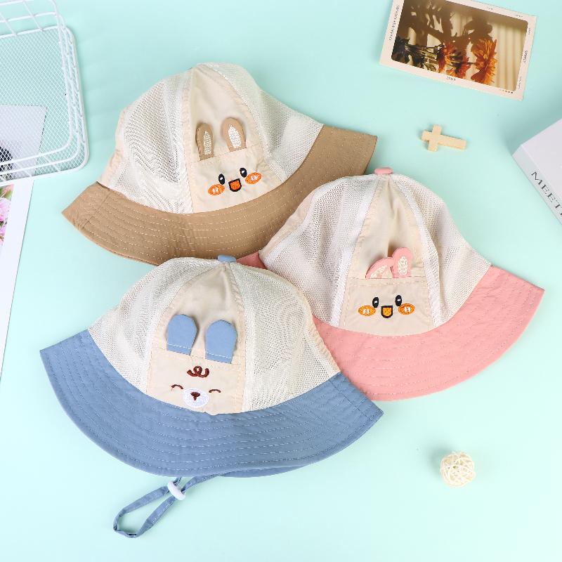 Baby Sun Hat Cute Cartoon Rabbit Summer Mesh Breathable Anti-Uv Infant Fisherman Bucket Hat For Beach Trips