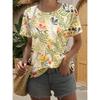 T-shirt à Imprimés 3D de Fleurs pour Femmes Manches Courtes T-shirts Hauts Imprimés 3D Col Ras du Cou T-shirts Été Décontracté Vêtements Habillement pour Femmes