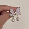Pearl Blue Crystal Zircon Butterfly Stud Earrings for Pink Women Trend Personality Sweet Girls Jewelry Gift