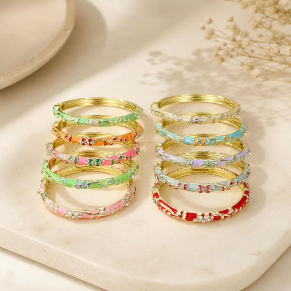 Elegant Enamel Flower Bangle Colorful Enamel Vintage Cloisonne Bangle  Ladies
