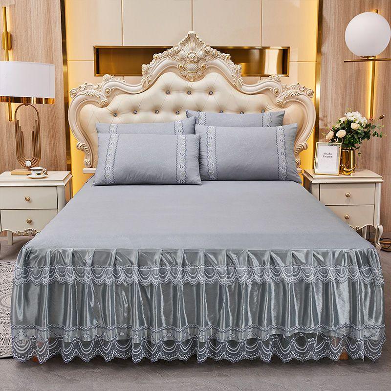 Ensemble de 3 pièces de couvre-lit en dentelle douce, couvre-lit King/Queen Size, couleur unie, couvre-lit de luxe romantique avec taie d'oreiller