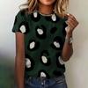 Sommar damkläder 3D-tryckt T-shirt Rundhalsad Leopardmönstrad Kortärmad Casual Topp Lös Andningsbar Dam-T-shirt