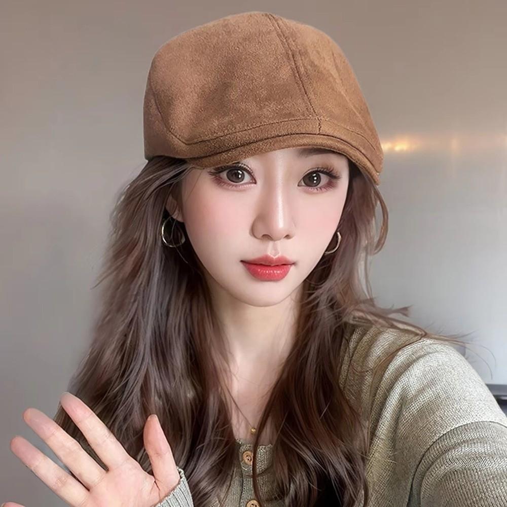 Suede Newsboy Caps Solid Color Forward Cap New Peaked Caps  Women Girls