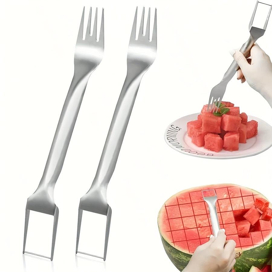 Wassermelonenschneider und -gabel aus Edelstahl – tragbares 2-in-1-Küchengerät zum einfachen Servieren