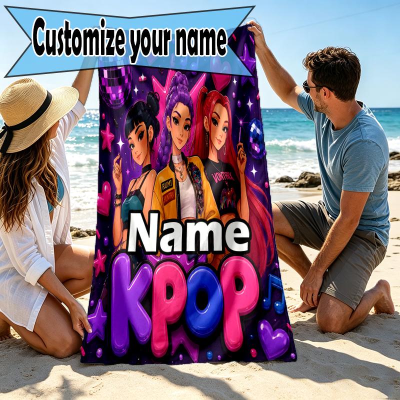 Custom Name Personalized KPop Hunters Print Beach Towel, for Trip Camping Beach Party Home Decor, Birthday Gift for Family & Friends