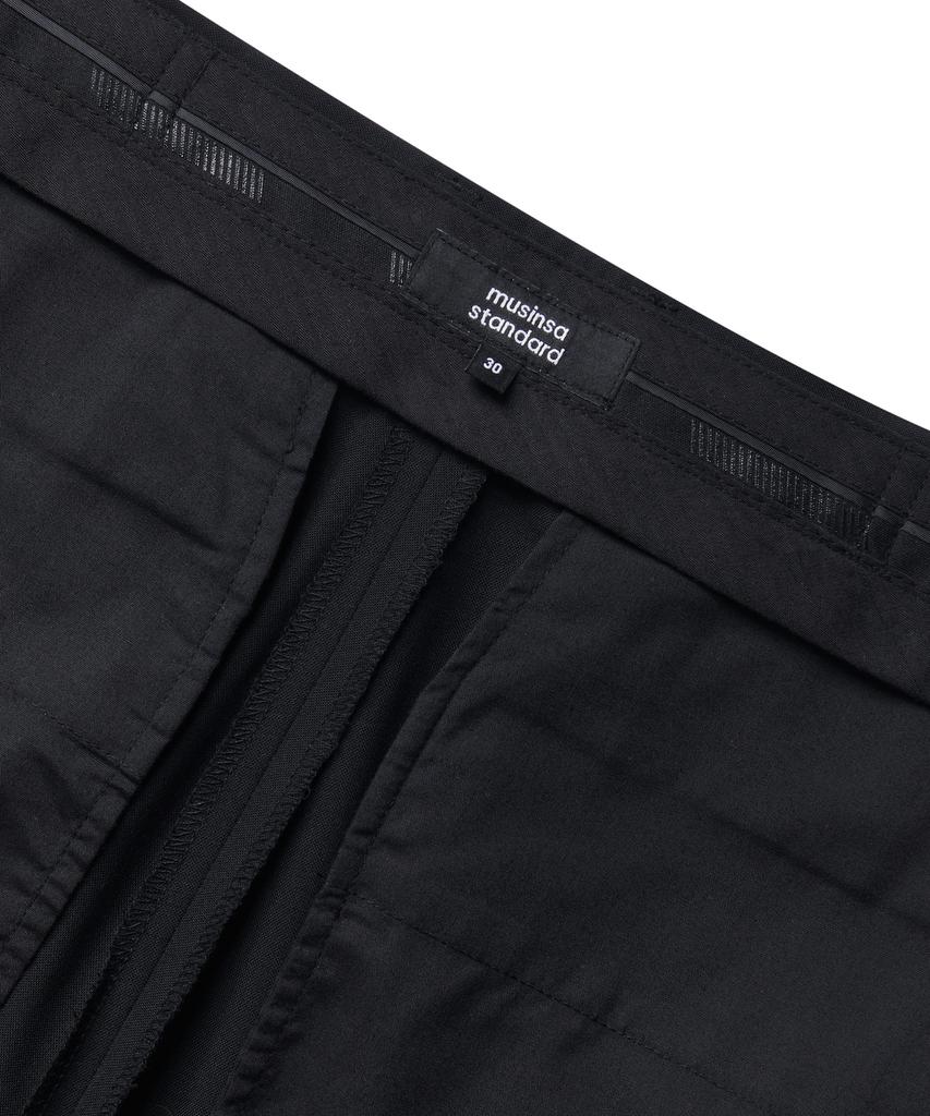 Musinsa Standard Summer Wool Relaxed Tapered Hidden Banding Crop Slacks [Black]