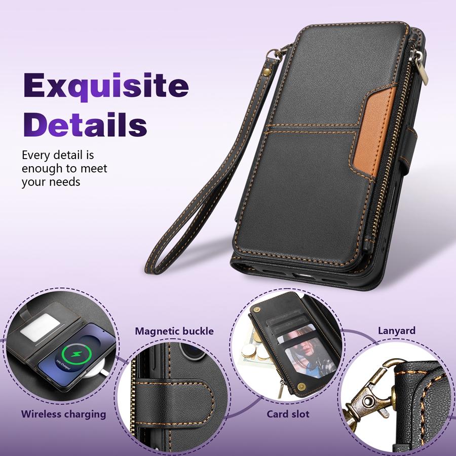Lommebok Multi-kortplass Glidelås Støtte Magnetisk Flip Lærdeksel For Samsung Galaxy S26 Ultra S25 FE S24 Plus S23 S22 S21 S20