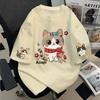 Women's O Neck Short Sleeve Tee Loose Fit Korean Style Cartoon Cat Embroidery Casual Top