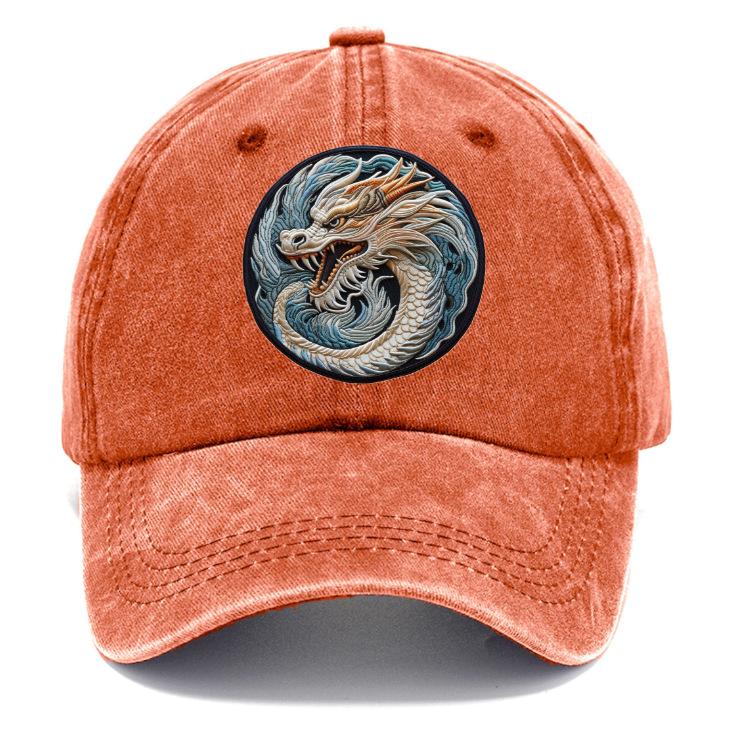 New Hat Printed Dragon Logo Fashionable Washed Old Retro Cap Men's Sunshade Baseball Cap