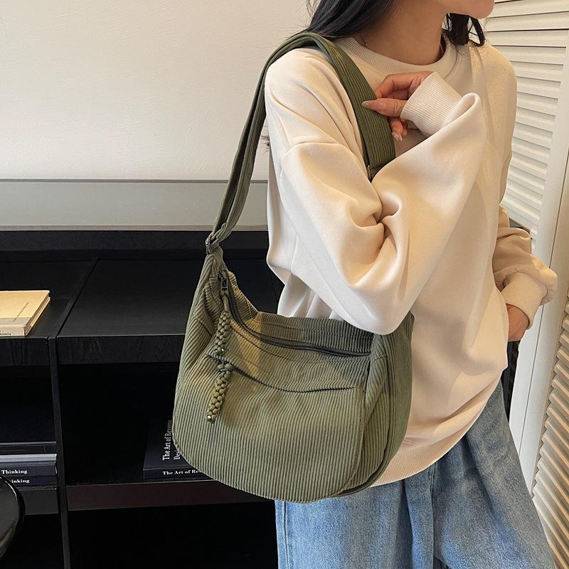 Women's Corduroy Shoulder Bag Solid Color Crossbody Bag