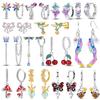 925 Silver Hoop Earrings Bow Bee Cherry Butterfly Feather CZ Zircon Earrings For Women DIY Making Jewelry Gift