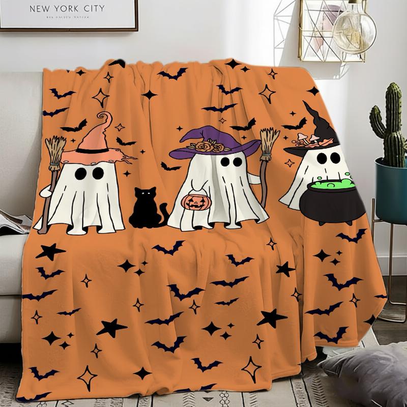 Witch Ghost Cauldron Bat Star Halloween Throw Blanket Sunroom Leisure Nook Soft Blanket Guest Den Living Room Bedroom Gifts