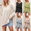 Dames V-hals Trui Los Effen Kleur Pullover Trui Grote Maten Split Trui Herfst en Winter