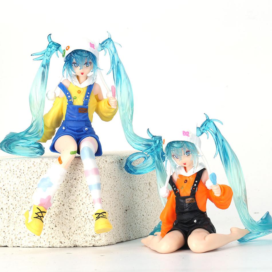Hatsune Miku Anime Figure Lollipop Noodle Stopper Kawaii Blue Hair Pvc Collectible Desktop Home Decor Ornament Birthday Toy Gift