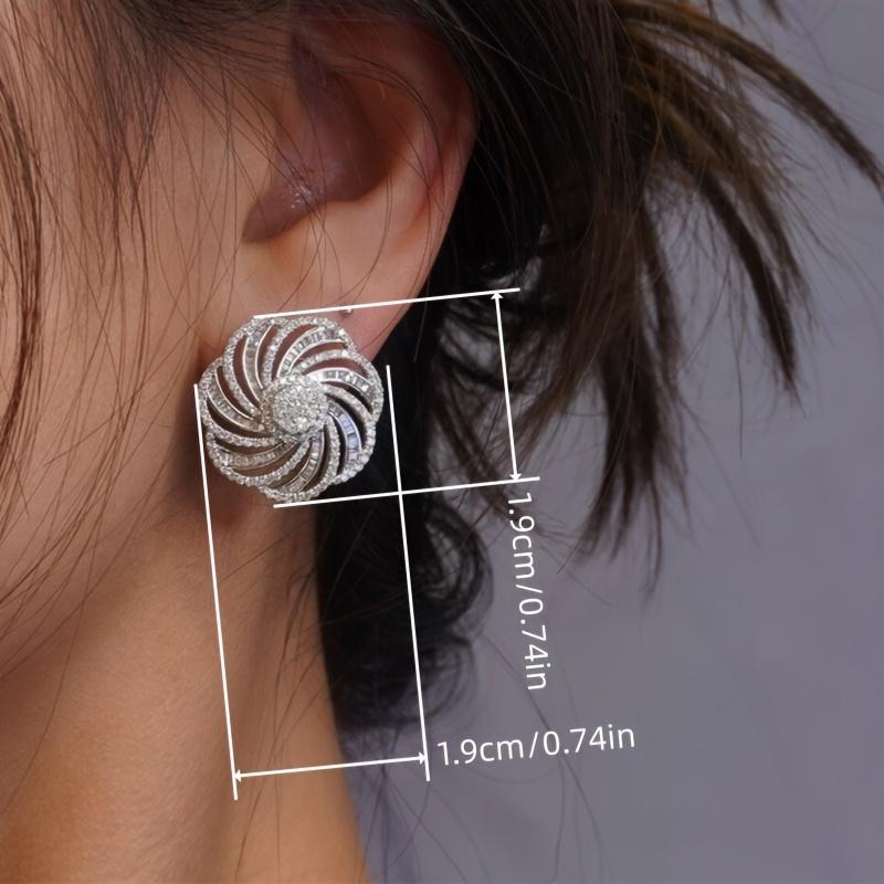 Exquisite Flower Pierced Earrings For Women  Color Brilliant Zirconia Accessories Whirlpool Shape Ear Studs Jewelry
