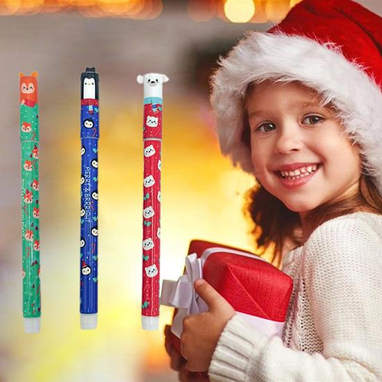 Radierbarer Stift Set Weihnachtsthema Stift Weihnachtsmann Rentier Elf Design Schreibstifte Bürobedarf für Schüler Lehrer