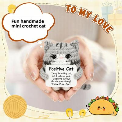 Handmade Funny Mini Crochet Cat Emotional Support Toy Cheer Up Stress Relief Gift for Teens Christmas Festival