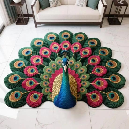 Peacock Floor Mat 3D Realistic Pattern Bathroom Mat Quick Dry Floor Rug with Anti-Slip Backing for Kitchen Bedroom Entrance